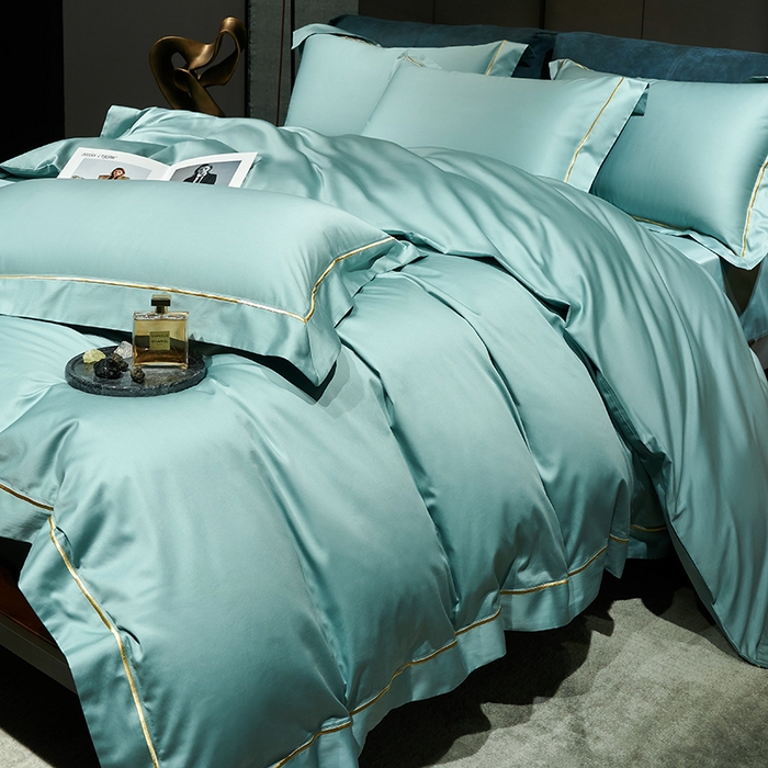 91家纺网 家纺一手货源 找家纺 榻尚家居 2024新款亲肤舒适海岛棉四件套--魅 魅-湖绿