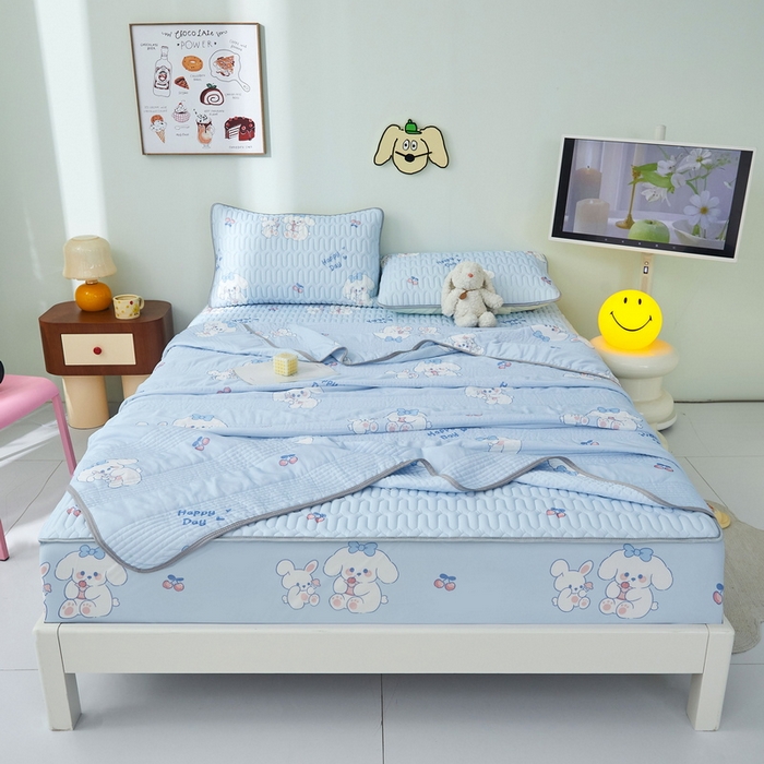 91家纺网 家纺一手货源 找家纺 LIFE.丽芙 2024年新品0.4乳胶凉席加厚床笠款三件套+凉感丝夏被可组合四件套-图片一 快乐狗