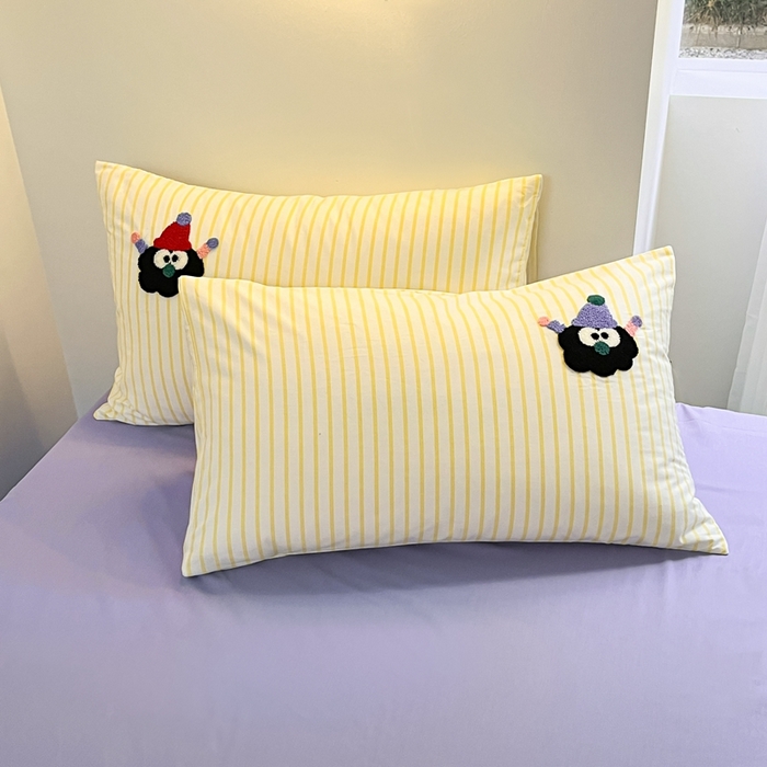 91家纺网 家纺一手货源 找家纺 呗旺鹿 2024新款小清新全棉四件套毛巾绣四件套纯棉四件套 黑煤球