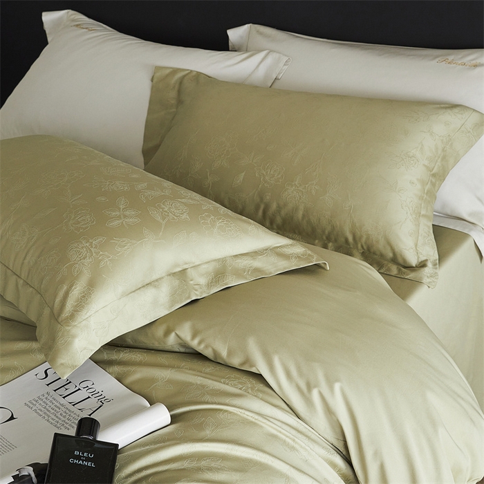 91家纺网 家纺一手货源 找家纺 梦享生活家居 2024新款100支贡缎提花四件套 赛琳-普罗绿