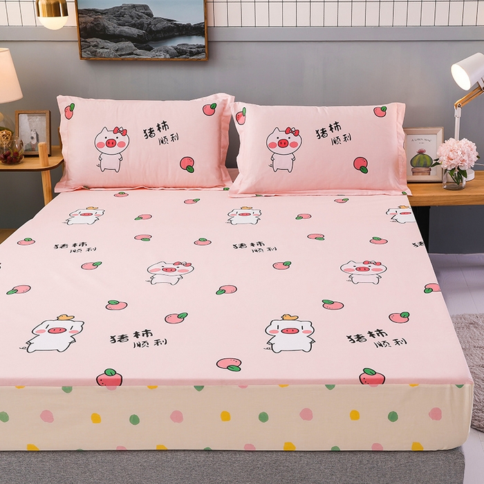 91家纺网 家纺一手货源 找家纺 床笠人家 2025新款全棉印花防水床笠防水隔尿透气-印花防水床笠 猪柿顺利