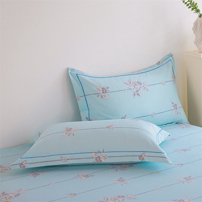 91家纺网 家纺一手货源 找家纺 金泰莱 2025新款原棉全棉老粗布凉席三件套全棉床单纯棉床单软凉席 悠然绽放-蓝