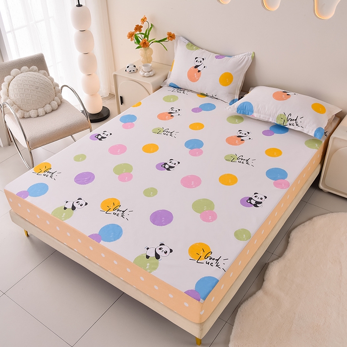 91家纺网 家纺一手货源 找家纺 床笠人家 2025新款全棉印花防水床笠防水隔尿透气印花防水床笠 波点熊猫