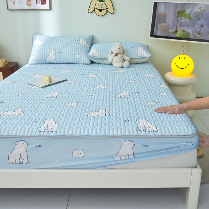 91家纺网 家纺一手货源 找家纺 LIFE.丽芙 2024年新品0.4乳胶凉席加厚床笠款三件套图片一 北极熊-蓝