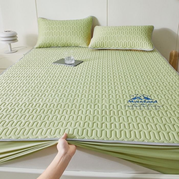 91家纺网 家纺一手货源 找家纺 LIFE.丽芙 2024新款乳胶凉席素色-富士山烫画床笠款 豆绿