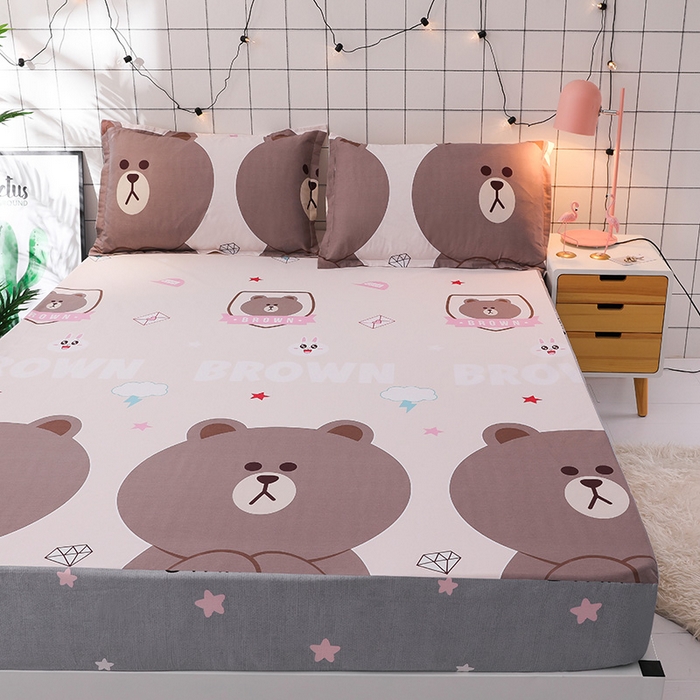 91家纺网 家纺一手货源 找家纺 床笠人家 2025新款全棉印花防水床笠防水隔尿透气-印花防水床笠 萌宠熊宝