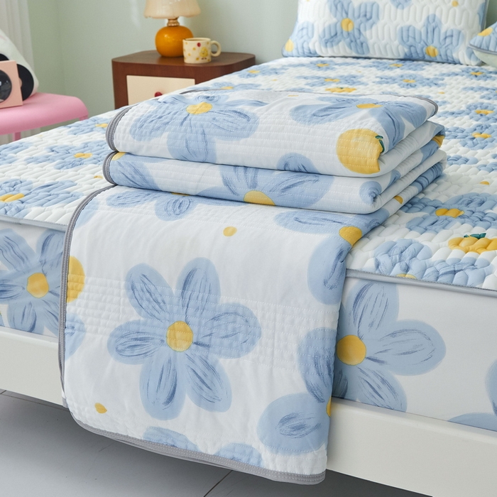 91家纺网 家纺一手货源 找家纺 LIFE.丽芙 2024年新品0.4乳胶凉席加厚床笠款三件套+凉感丝夏被可组合四件套-图片一 向阳花