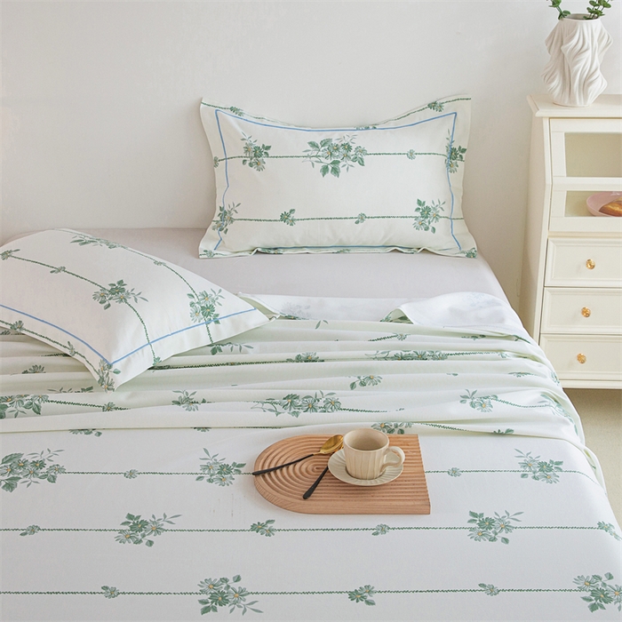 91家纺网 家纺一手货源 找家纺 金泰莱 2025新款原棉全棉老粗布凉席三件套全棉床单纯棉床单软凉席 悠然绽放-米