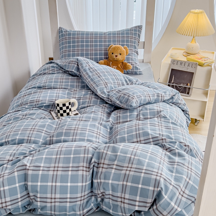 91家纺网 家纺一手货源 找家纺 久典家居 2024新款A类全棉学生款三件套 暖阳蓝