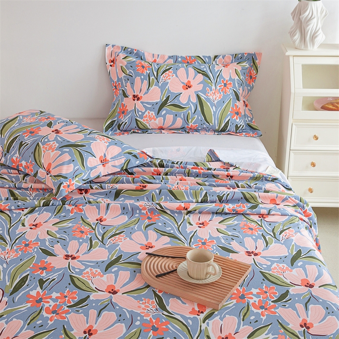 91家纺网 家纺一手货源 找家纺 金泰莱 2025新款原棉全棉老粗布凉席三件套全棉床单纯棉床单软凉席 唯美