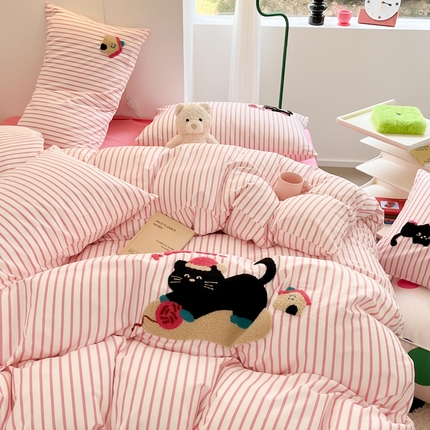 91家纺网 家纺一手货源 找家纺 （总）呗旺鹿 2024新款小清新全棉四件套毛巾绣四件套纯棉四件套（可提供检测报告）