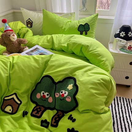 91家纺网 家纺一手货源 找家纺 （总）呗旺鹿 2024新款小清新全棉四件套毛巾绣四件套纯棉四件套（可提供检测报告）