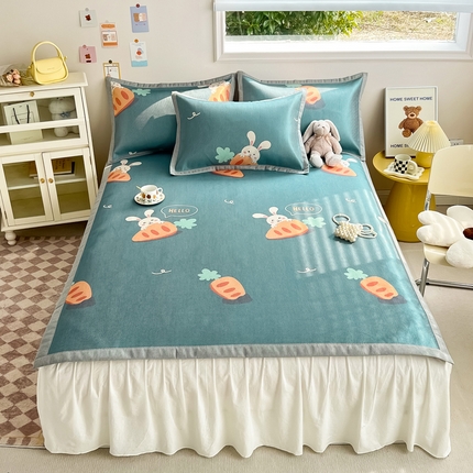 91家纺网 家纺一手货源 找家纺 懒猫家纺 2024新款250D数码印花宽边圆网冰丝席 萝卜兔