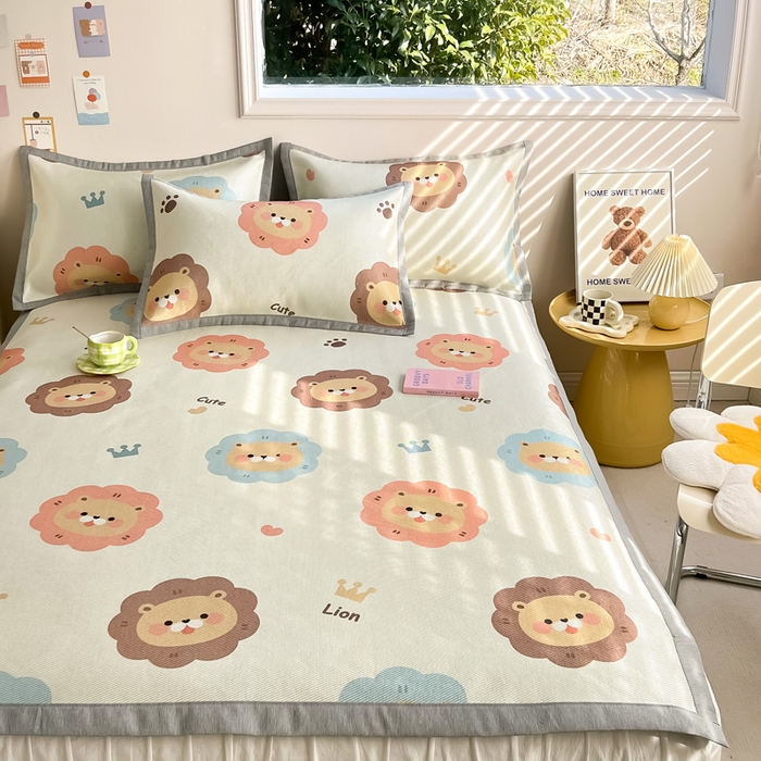 91家纺网 家纺一手货源 找家纺 懒猫家纺 2024新款250D数码印花宽边圆网冰丝席 狮子俱乐部