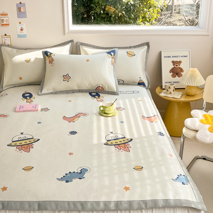 91家纺网 家纺一手货源 找家纺 懒猫家纺 2024新款250D数码印花宽边圆网冰丝席 恐龙时代