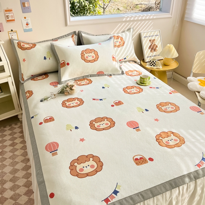 91家纺网 家纺一手货源 找家纺 懒猫家纺 2024新款250D数码印花宽边圆网冰丝席 狮子派对