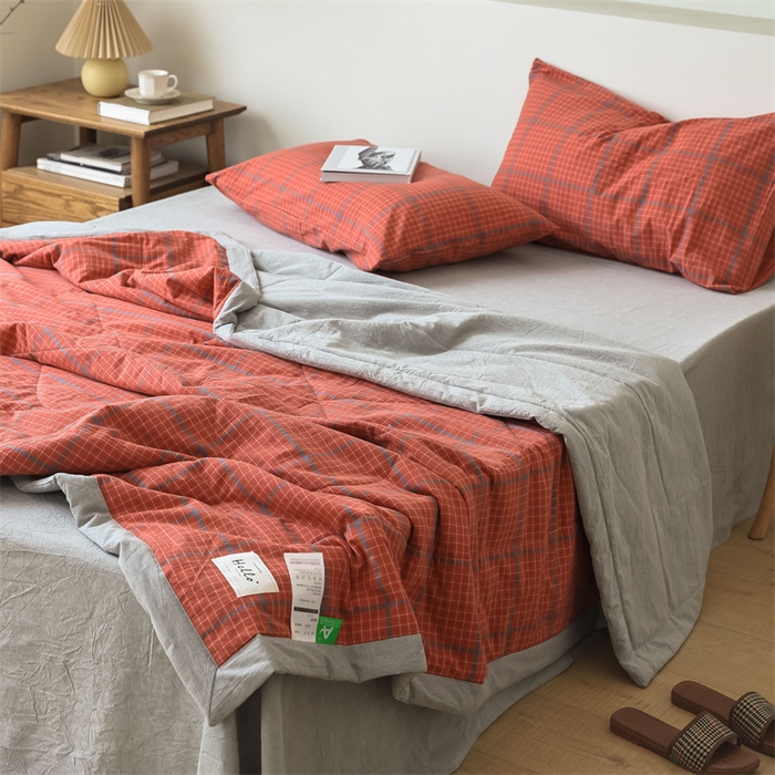 91家纺网 家纺一手货源 找家纺 【直播爆款】24新品A类抗菌全棉色织水洗棉夏被四件套夏凉被空调被-广岛-桔