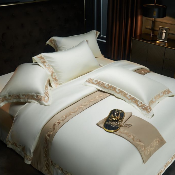 91家纺网 家纺一手货源 找家纺 缔缦 2024新款定织新布种S140重磅刺绣四件套-罗莎 贵族白