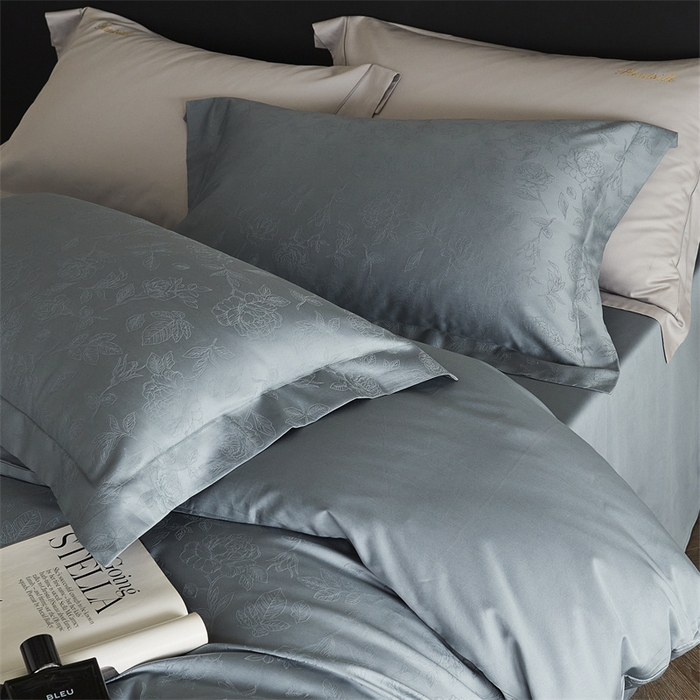 91家纺网 家纺一手货源 找家纺 梦享生活家居 2024新款100支贡缎提花四件套 赛琳-蓝