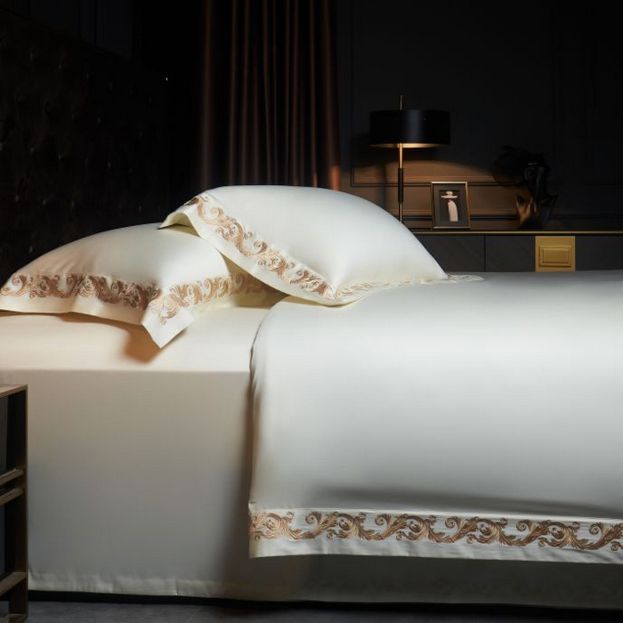 91家纺网 家纺一手货源 找家纺 缔缦 2024新款定织新布种S140重磅刺绣四件套-罗莎 贵族白