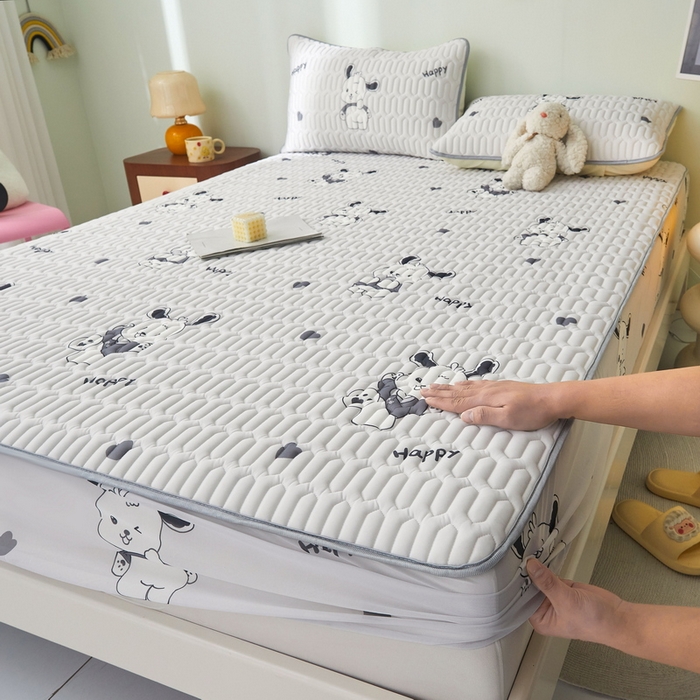 91家纺网 家纺一手货源 找家纺 LIFE.丽芙 2024年新品0.4乳胶凉席加厚床笠款三件套+凉感丝夏被可组合四件套-图片一 爱心狗