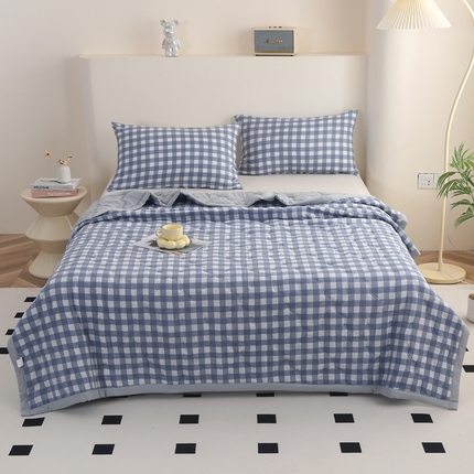 91家纺网 家纺一手货源 找家纺 欧喜璐 2024新款水洗棉超声波礼品夏被夏凉被春秋被 格子-蓝