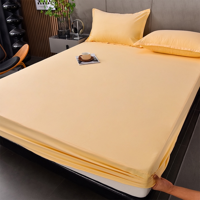 91家纺网 家纺一手货源 找家纺 床笠人家 2025新款全棉纯色防水床笠防水隔尿透气-纯色防水床笠 黄色