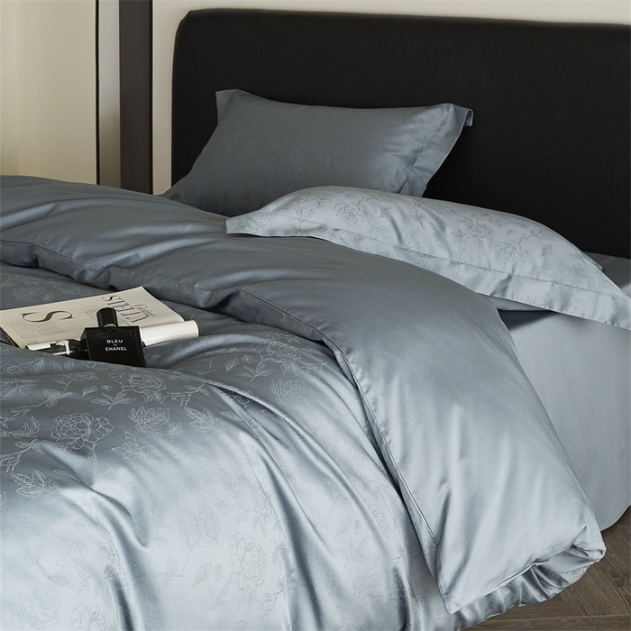 91家纺网 家纺一手货源 找家纺 梦享生活家居 2024新款100支贡缎提花四件套 赛琳-蓝