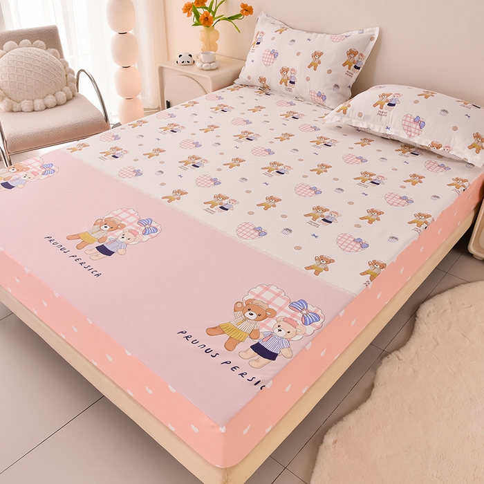 91家纺网 家纺一手货源 找家纺 床笠人家 2025新款全棉印花防水床笠防水隔尿透气-印花防水床笠 甜蜜告白