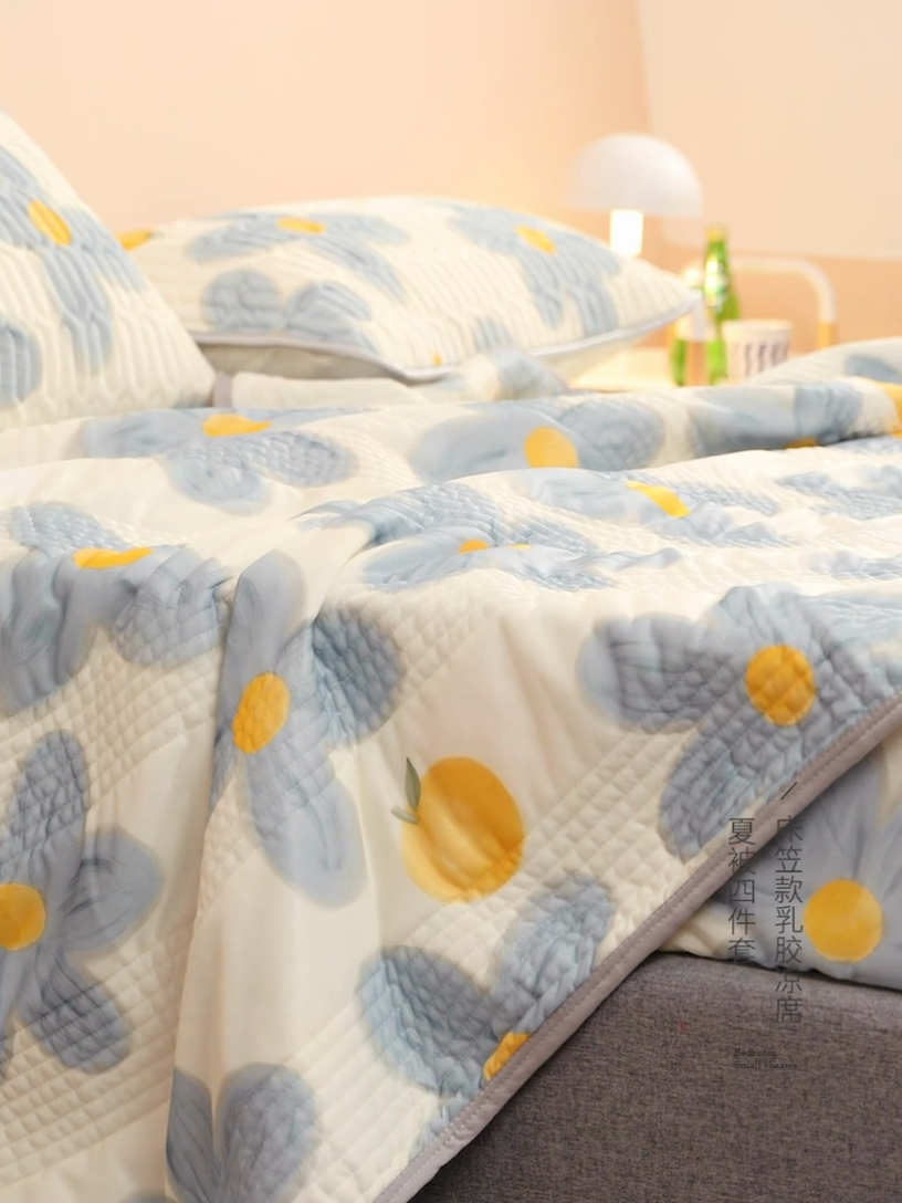 91家纺网 家纺一手货源 找家纺 LIFE.丽芙 2024年新品0.4乳胶凉席加厚床笠款三件套+凉感丝夏被可组合四件套-图片一 向阳花
