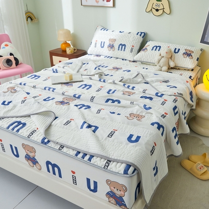 LIFE.丽芙 2024年新品0.4乳胶凉席加厚床笠款三件套+凉感丝夏被可组合四件套-图片一 妙妙熊