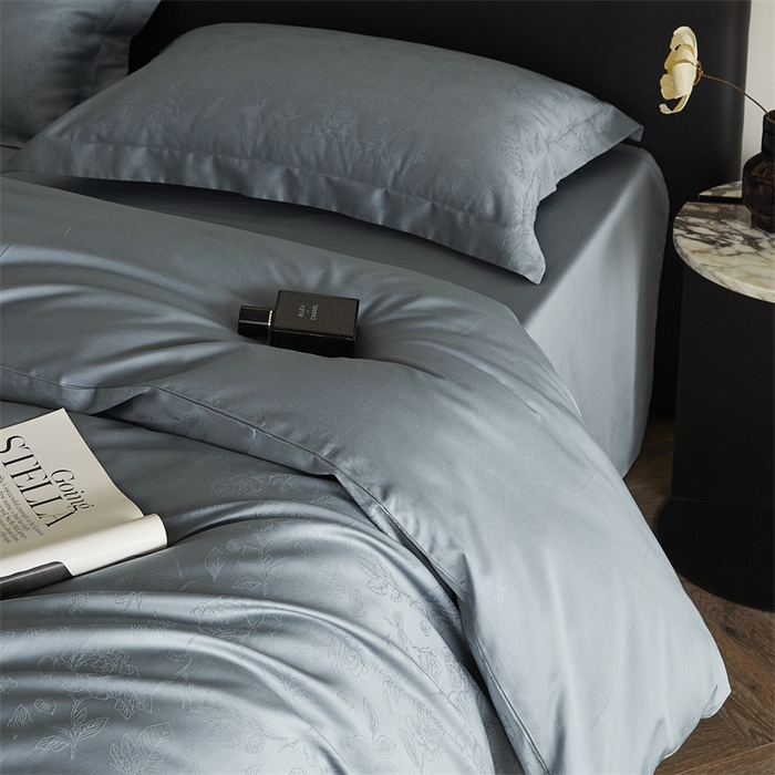 91家纺网 家纺一手货源 找家纺 梦享生活家居 2024新款100支贡缎提花四件套 赛琳-蓝