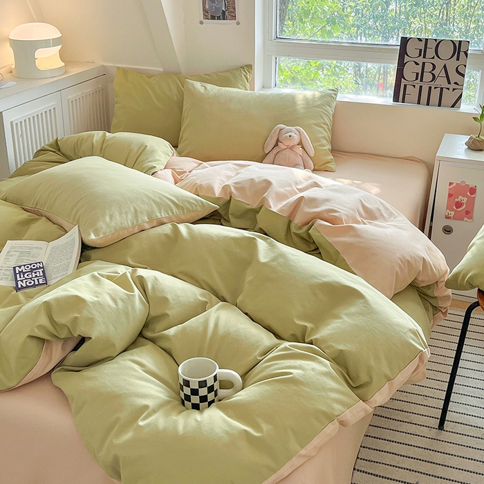 91家纺网 家纺一手货源 找家纺 （总）米粒  2024新款纯色简约双拼磨毛四件套