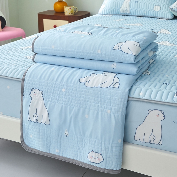 91家纺网 家纺一手货源 找家纺 LIFE.丽芙 2024年新品0.4乳胶凉席加厚床笠款三件套+凉感丝夏被可组合四件套-图片一 北极熊-蓝