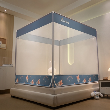 91家纺网 家纺一手货源 找家纺 爱妮灵 2024年新款坐床蚊帐 足球猫-深蓝