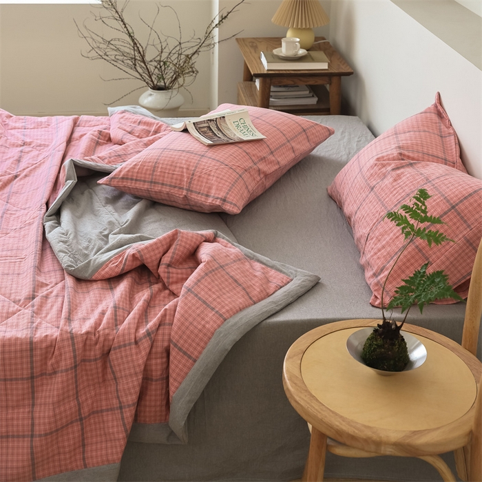 91家纺网 家纺一手货源 找家纺 【直播爆款】24新品A类抗菌全棉色织水洗棉夏被四件套夏凉被空调被-广岛-粉