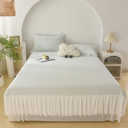 鑫姿席业 2025新款A类抗菌冰豆豆床裙款凉席-小熊系列 冰豆绿