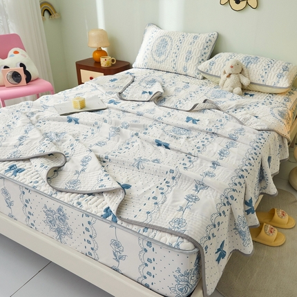 LIFE.丽芙 2024年新品0.4乳胶凉席加厚床笠款三件套+凉感丝夏被可组合四件套-图片一 浪漫庄园-蓝