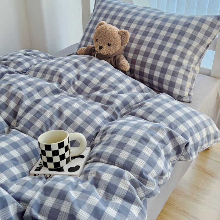 91家纺网 家纺一手货源 找家纺 久典家居 2024新款A类全棉学生款三件套 清雅蓝