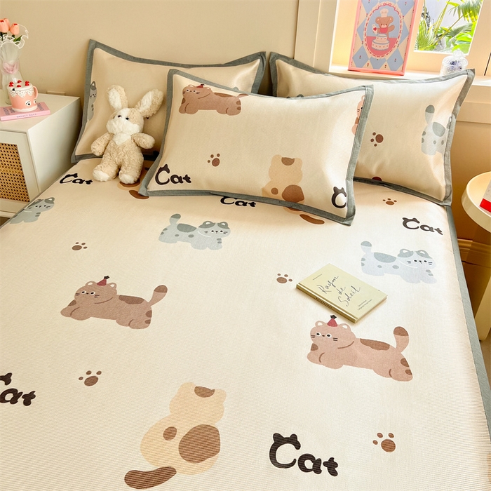 91家纺网 家纺一手货源 找家纺 懒猫家纺 2024新款250D数码印花宽边圆网冰丝席 萌猫派对