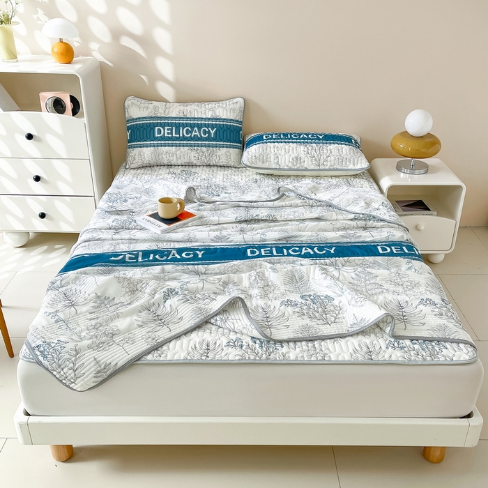 91家纺网 家纺一手货源 找家纺 LIFE.丽芙 2024年0.4乳胶凉席加厚条席款三件套＋凉感丝夏被可组合四件套图片二 格罗