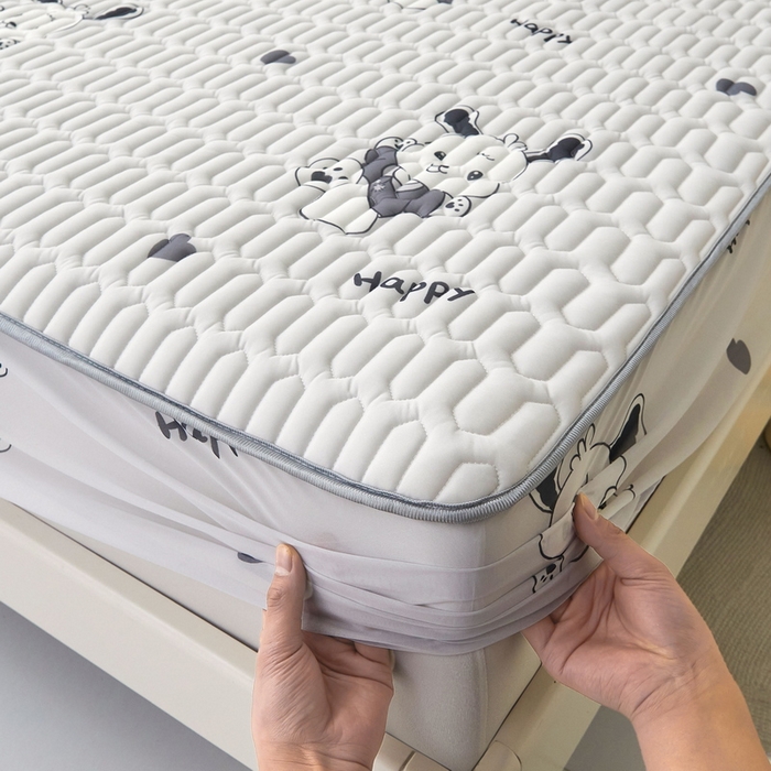 91家纺网 家纺一手货源 找家纺 LIFE.丽芙 2024年新品0.4乳胶凉席加厚床笠款三件套图片一 爱心狗