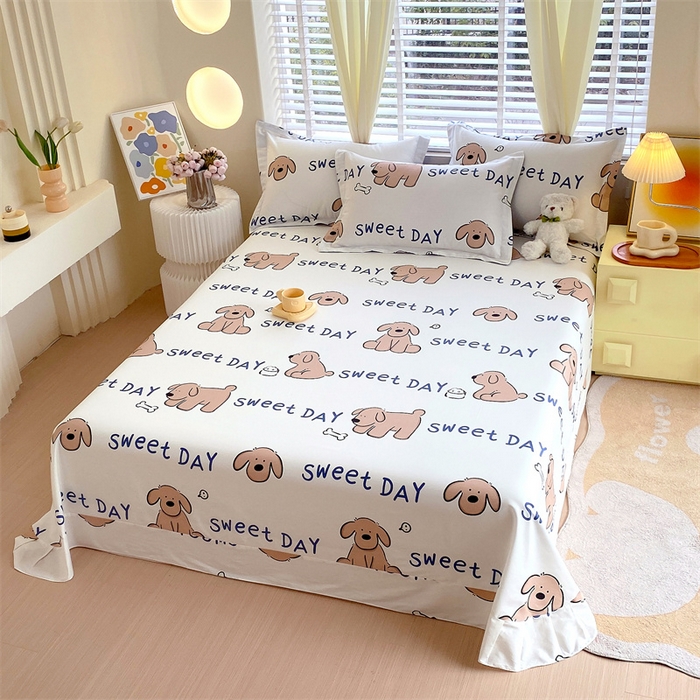 91家纺网 家纺一手货源 找家纺 宝齐莱家纺 2024新款13372全棉印花四件套单品系列-床单 奶糖