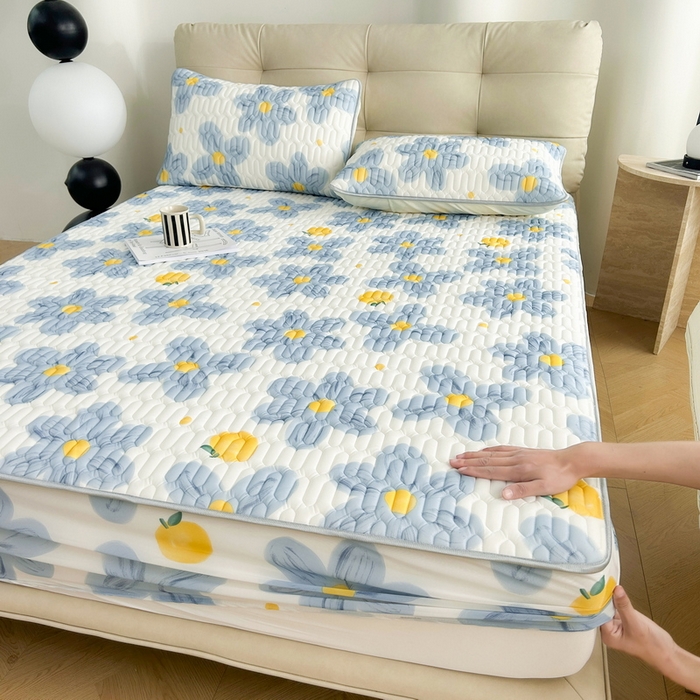 91家纺网 家纺一手货源 找家纺 2024年新品0.4乳胶凉席加厚床笠款三件套+凉感丝夏被可组合四件套-图片二 向阳花