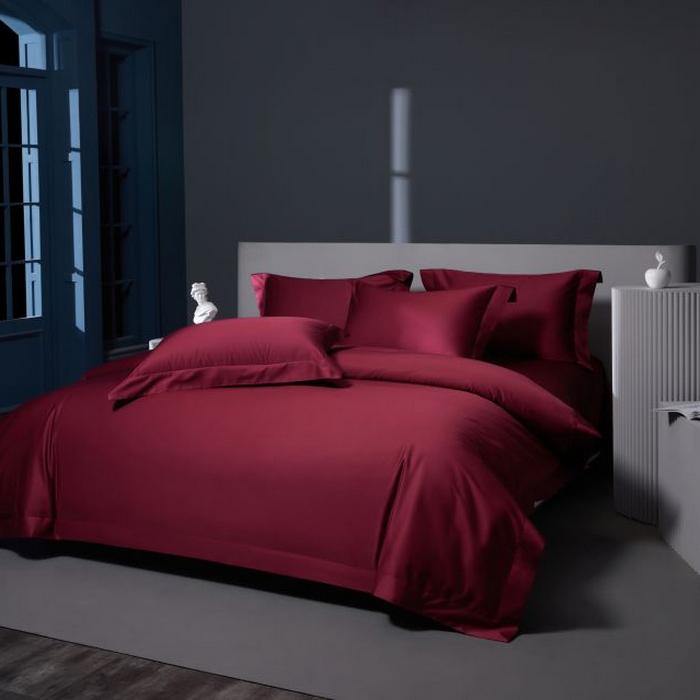 91家纺网 家纺一手货源 找家纺 2024新款定织新布种S120长绒棉四件套-黛西 酒红