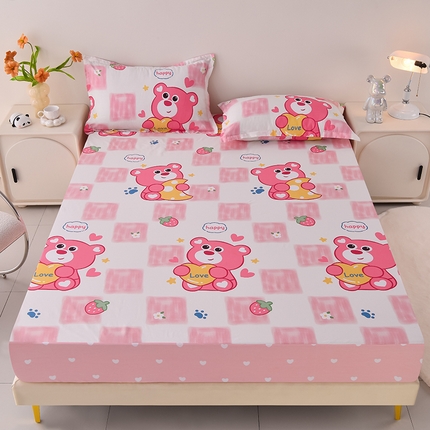 床笠人家 2025新款全棉印花防水床笠防水隔尿透气-印花防水床笠 草莓熊