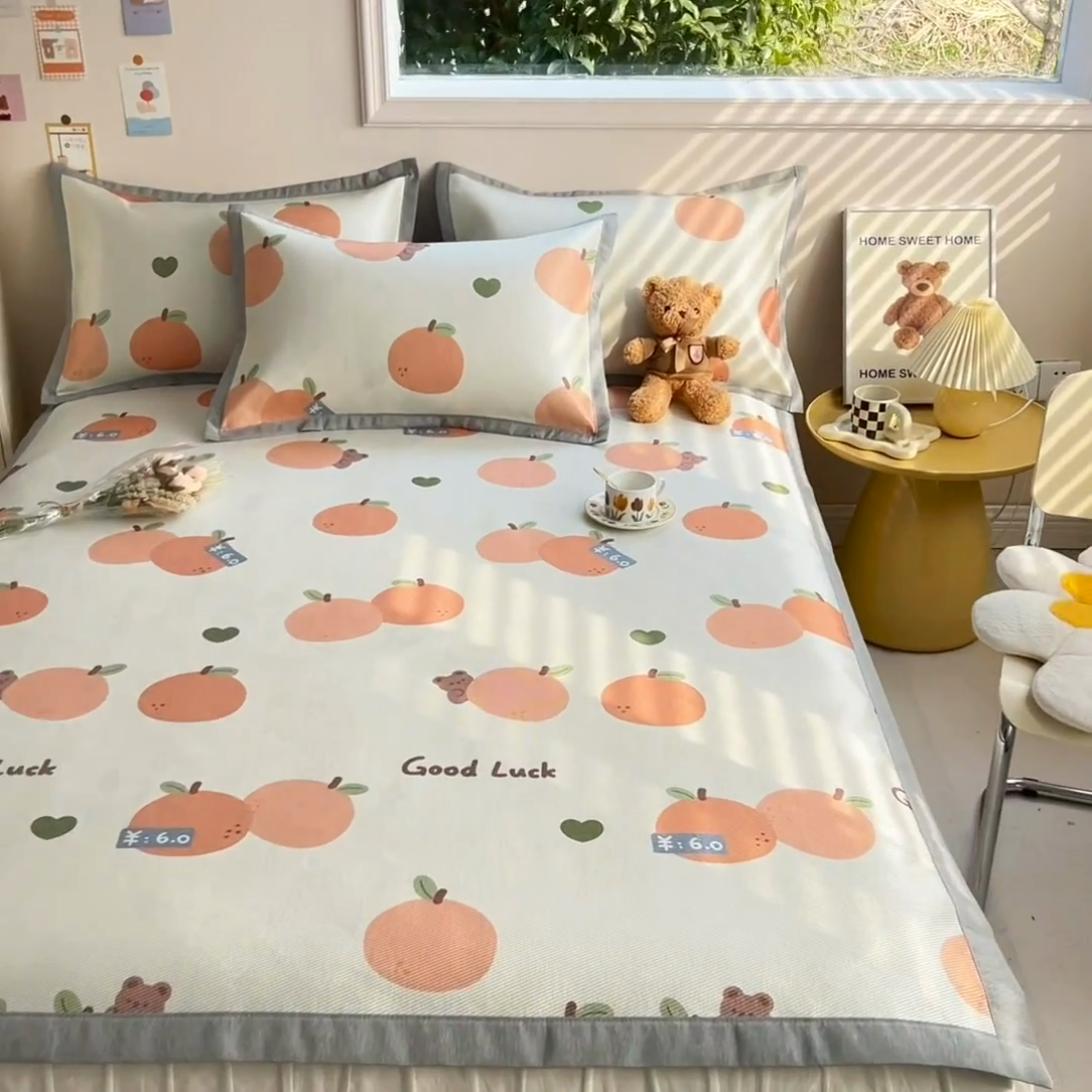 91家纺网 家纺一手货源 找家纺 懒猫家纺 2024新款250D数码印花宽边圆网冰丝席 大吉大利