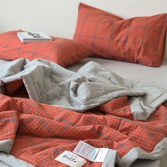 91家纺网 家纺一手货源 找家纺 【直播爆款】24新品A类抗菌全棉色织水洗棉夏被四件套夏凉被空调被-广岛-桔