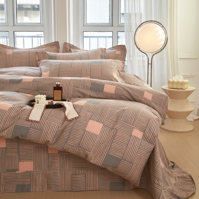 91家纺网 家纺一手货源 找家纺 金纱玉纺家纺 2024新款加厚AB版四件套奥莱-灰