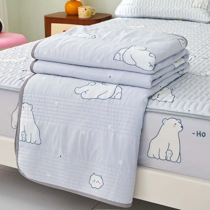 91家纺网 家纺一手货源 找家纺 LIFE.丽芙 2024年新品0.4乳胶凉席加厚床笠款三件套+凉感丝夏被可组合四件套-图片一 北极熊-灰